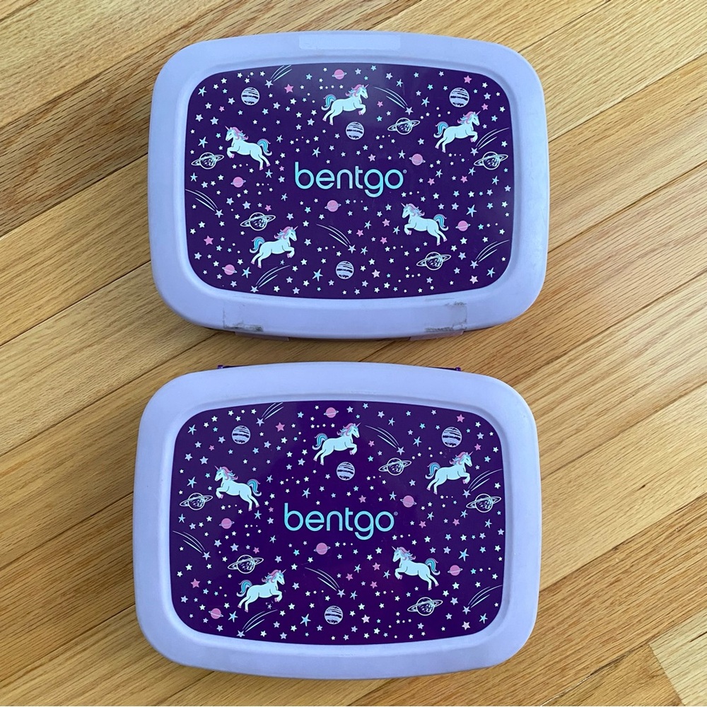 2 Kids BENTGO lunchboxes with lavender trays - Purple Unicorn Design